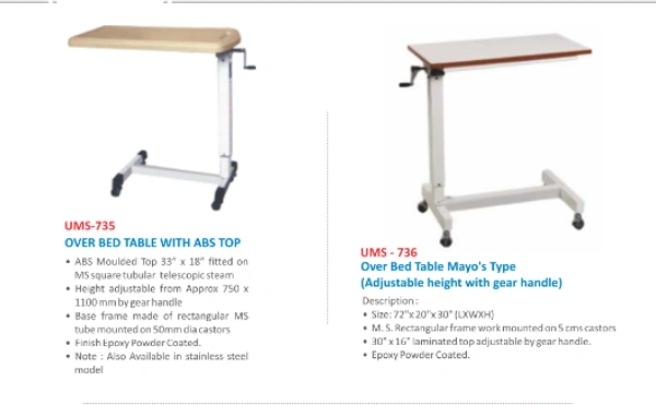 Uni Kajal Hospital Over Bed Table wit ABS Top
